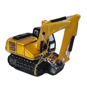 Excavator Construction Heavy Equipment Glass Christmas Ornament